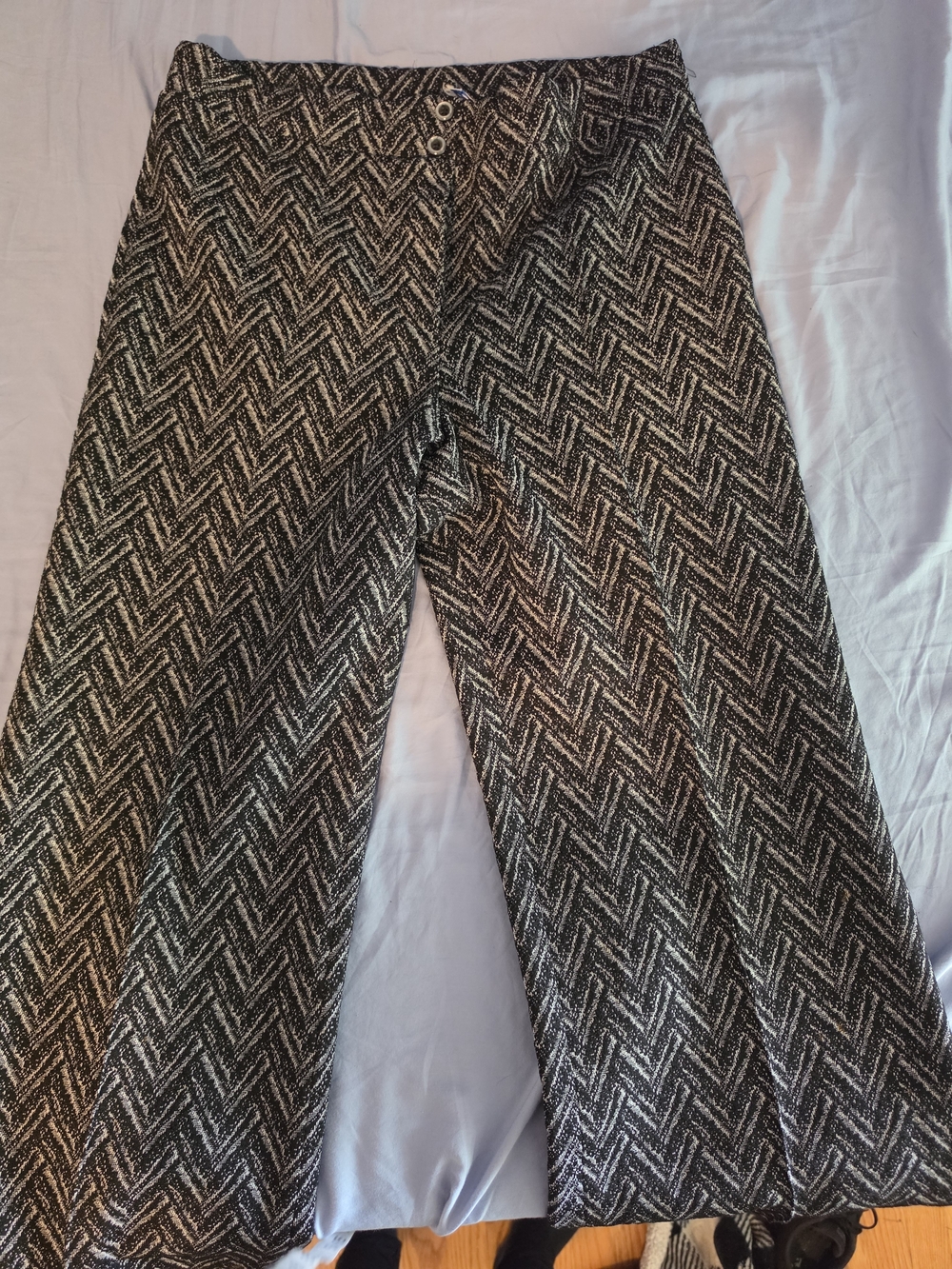 Vintage Jan Celeste Women's Black and White Zig Zag 70s Pants